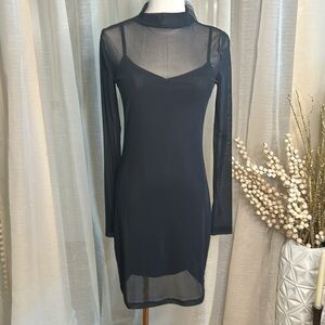 Cotton:On Black 2 piece mesh slip layered sheer dress Sz M
